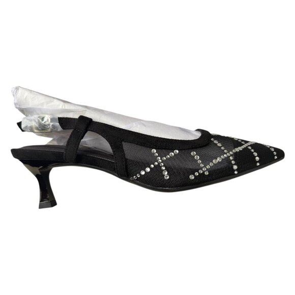 Anne Klein Womens Black Iheart Mesh Slingback Kitten Heels Sz 7.5 New - Picture 5 of 10